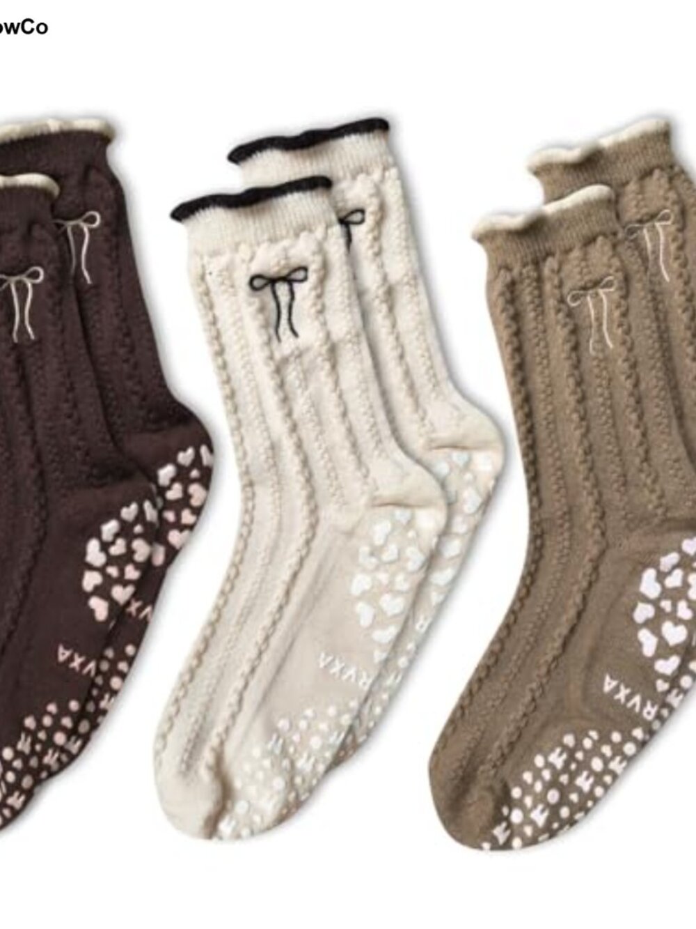 Women's Non-Slip Pilates Socks with Ruffle Bow Embroidery – Grip Socks for Yoga